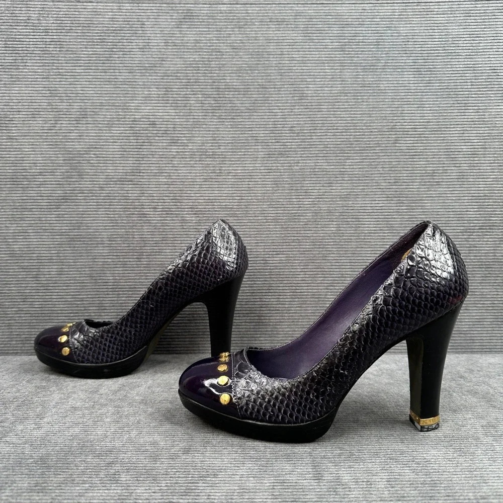 Tory Burch Purple Snakeskin Embossed Studded Patent Toe Platform Pumps Size 8.5M